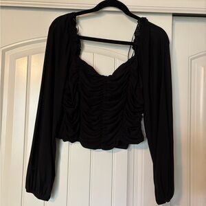 Black Ruched Crop Blouse